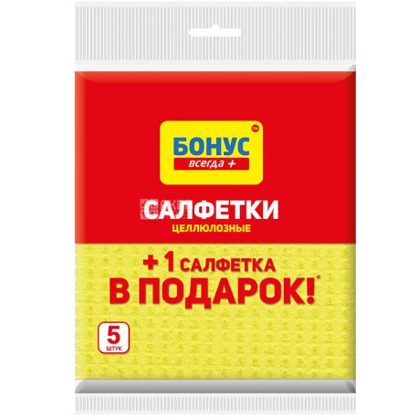 Бонус, Салфетка целлюлозная, 4+1 шт.