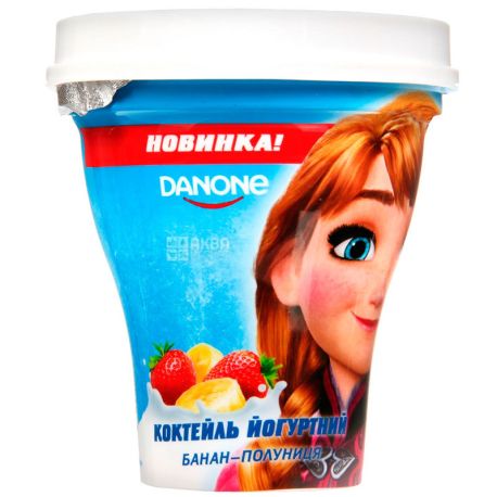 Danone Disney Frozen, 250 г, Данон, Коктейль йогуртний, Банан-Полуниця, 1,5%