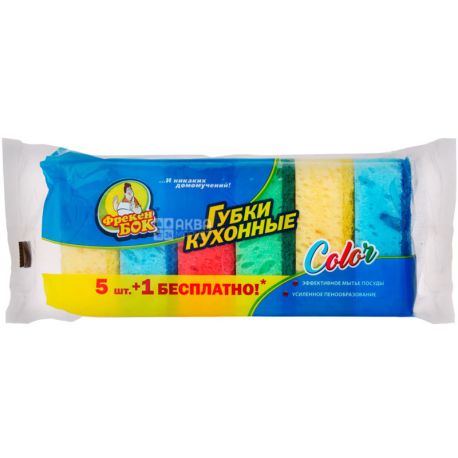 Фрекен Бок Color, 5 + 1 шт., Губки кухонні