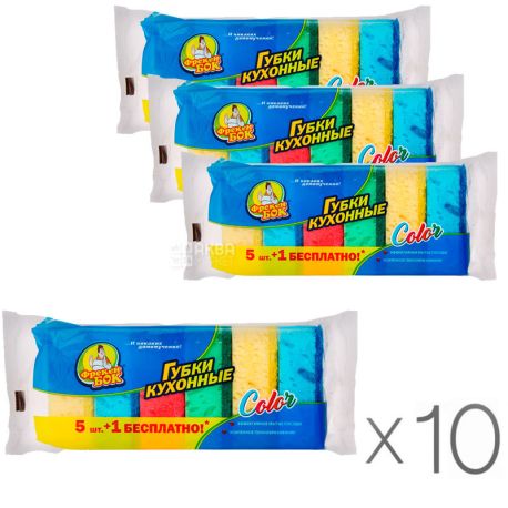 Фрекен Бок Color, 5+1 шт., Упаковка 10 шт., Губки кухонні