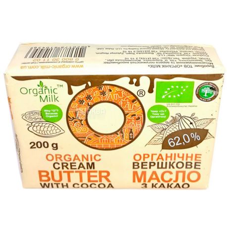 Organic Milk, 200 г, Органік Мілк, Масло вершкове з какао, органічне, 62%