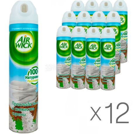 Air Wick, 240 мл, Упаковка 12 шт., Прохолода льону і свіжість бузку, Освіжувач повітря