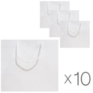Пакет бумажный с ручками, Ламинированный, Белый, 320х100х270 мм, Упаковка 10 шт.