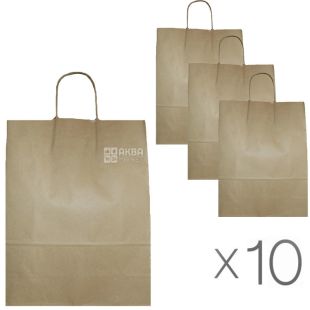 Пакет бумажный с ручками, крафт, 540х140х500 мм, Упаковка 10 шт.