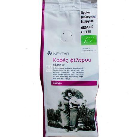 Nektar Filter Organic, 250 г, Кофе Нектар Греческий органический, под фильтр, средней обжарки, молотый