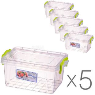 LUX, Контейнер пластиковый №4, 1,5 л, Упаковка 5 шт., 212х141х105 мм