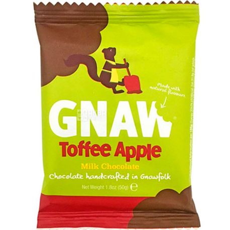 Gnaw, 50 g, Gnav, Belgian milk chocolate with caramel and apple slices
