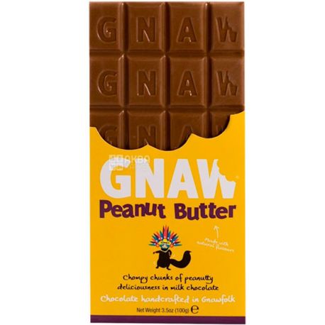 Gnaw, 100 г, гнав, Бельгійський молочний шоколад з арахісовим маслом