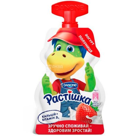 Danone, Растишка, 70 г, Йогурт питної, Полуниця, 2,8%