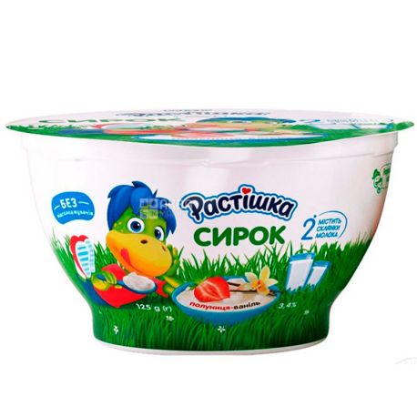 Danone, Растишка, 125 г, Данон, Сырок клубника-ваниль, 3,4%