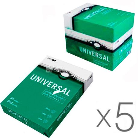 Smart Line Universal, 500 листів, Упаковка 5 шт., Смарт Лайн, Папір білий офісний, А4, клас В, 80 г/м2