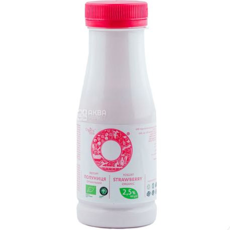 Organic Milk, 190 г, Органік Мілк, Йогурт питний, Полуниця, органічний, 2,5%