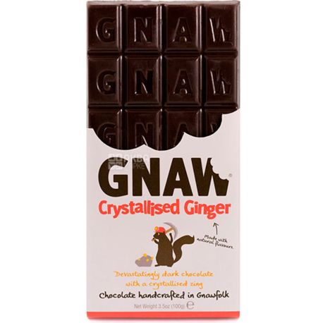 Gnaw, 100 г, Гнав, Бельгийский черный шоколад с молотым засахаренным имбирем