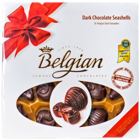 Belgian Chokolate, 250 г, Белджин, Конфеты Ракушки, темный шоколад из кремовой начинкой