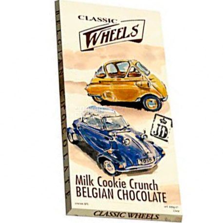 Belgian Chocolate, 100 г, Белджин, Шоколад молочний Classic Wheels, зі шматочками печива