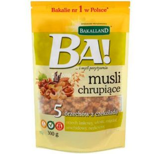 Bakalland, 300 г, Мюсли Бакалланд 5 орехов и шоколад
