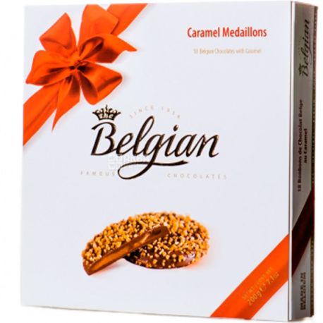 Belgian chocolate, 200 g, Chocolate medallions with caramel filling