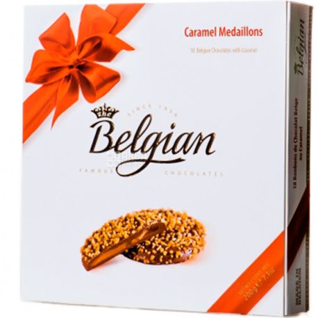 Belgian chocolate, 200 г, Цукерки шоколадні медальйони з карамельною начінкою
