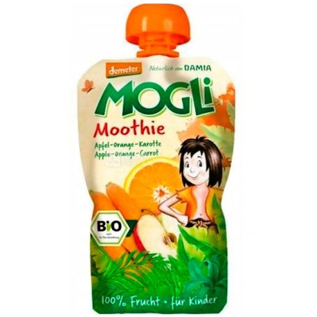 Mogli, 100 г, Моглі, Фруктове пюре яблуко, апельсин, морква, органічне