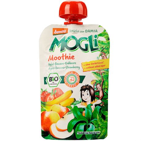Mogli, 100 г, Моглі, Фруктове пюре яблуко, банан, полуниця, органічне