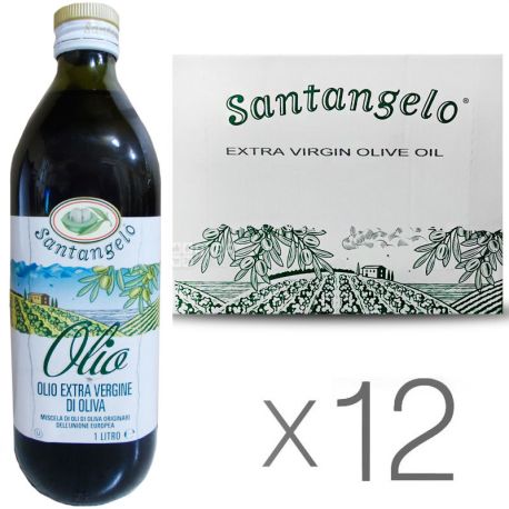 Santangelo Olive Oil Extra Virgin, 1 л, Масло Оливковое Сантанжело Экстра Вирджин, стекло, 12 шт. в упаковке