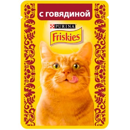 Purina Friskies, 85 г, Пурина Фрискис, Корм для котов, кусочки в желе, с говядиной