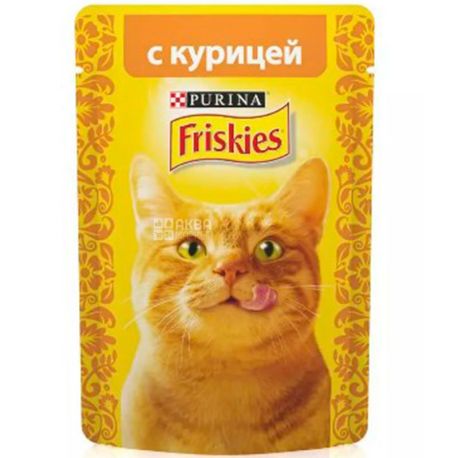Purina Friskies, 85 г, Пуріна Фріскіс, Корм для котів, шматочки в соусі, з куркою
