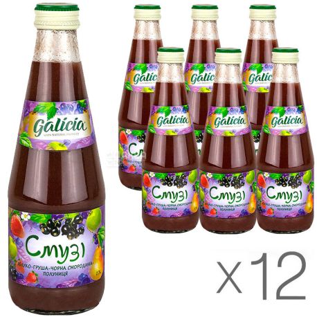 Galicia, 300 ml, Pack of 12 pcs, Galicia Smoothies Blackcurrant-strawberry