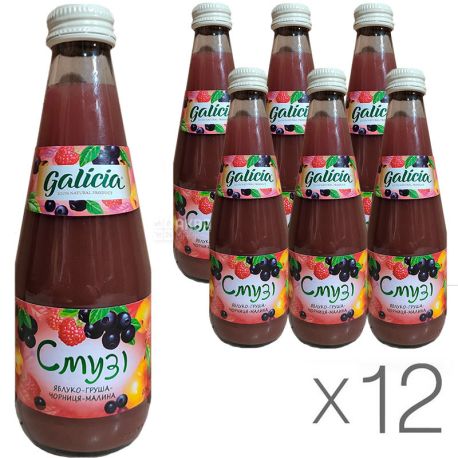 Galicia, 300 ml, Pack of 12 pcs, Galicia Smoothies Blueberries-raspberries