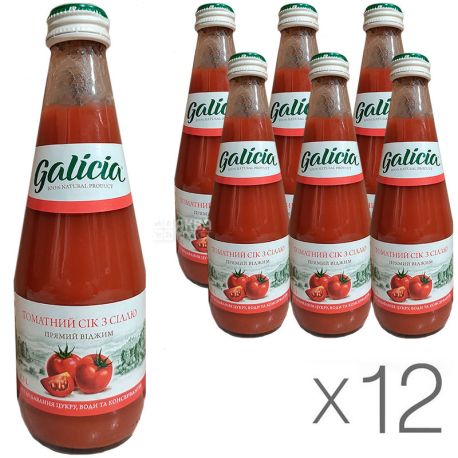 Galicia, 0,3 л, Упаковка 12 шт., Галіція Сік томатний з сіллю