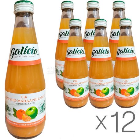Galicia, 0,3 л, Упаковка 12 шт., Галиция Сок Яблочно-мандариновый