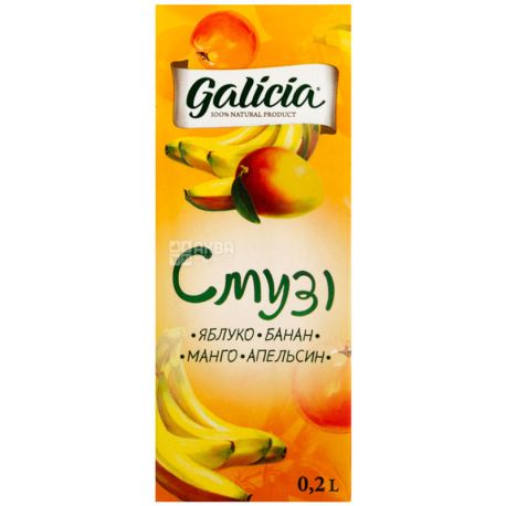 Galicia, 0,2 л, Галиция, Смузи, Яблоко-банан-манго-апельсин