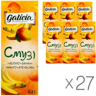 Galicia, 0,2 л, Упаковка 27 шт., Галиция, Смузи, Яблоко-банан-манго-апельсин