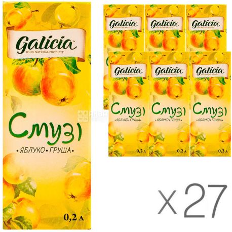Galicia, 200 мл, Упаковка 27 шт., Галиция, Смузи Яблоко-груша