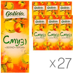Galicia, 0,2 л, Упаковка 27 шт., Галиция, Смузи Яблоко-персик