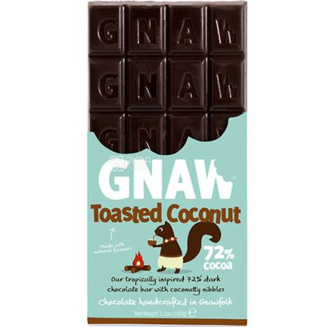 Gnaw, 100 г, Гнав, Шоколад  Чорний зі смаженим кокосом