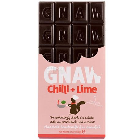 Gnaw, 100 г, Гнав, Шоколад Чорний Бельгійський, Зі маком чилі та лайма