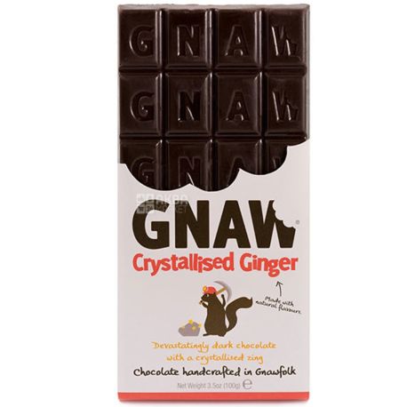 Gnaw, 100 г, Гнав, Шоколад  Чорный Бельгійський, З зацукрованим імбиром