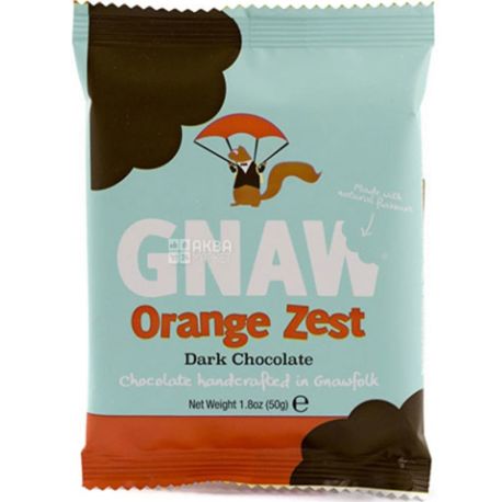 Gnaw, 50 г, Гнав, Шоколад Черный Бельгийский, С фундуком и апельсином