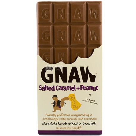 Gnaw, 100 г, Гнав, Шоколад Молочний Бельгійський зі смаком солоної карамелі та арахісом