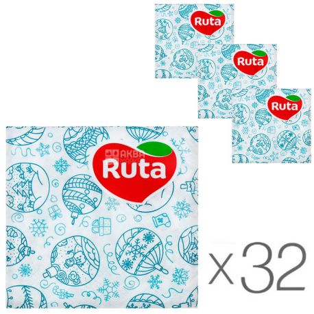 Ruta, 32 упаковки по 40 шт., Рута Салфетки бумажные Новогодняя мозаика, 24х24 см