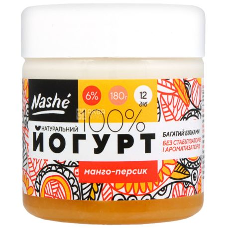 Nashe, 180 г, Наше, Йогурт густой, манго-персик, 6%