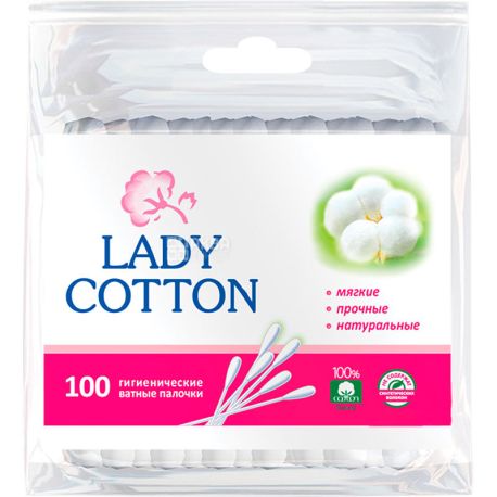 Lady Cotton, 100 PCs., Lady cotton, cotton swabs hygienic, plastic bag