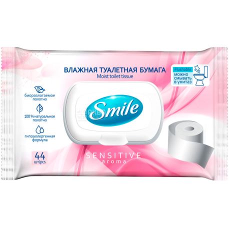 Smile Fresh Aroma, 44 шт., Смайл, Папір туалетний вологий, для дорослих, із клапаном, в асортименті
