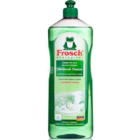 Frosch, Зелений лимон, 1 л, Рідкий засіб для миття посуду, органічне