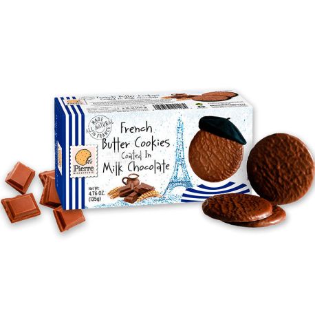 Pierre Biscuiterie, 135 г, Пьер Бисквитьер, Печенье французское, сливочное, в молочном шоколаде