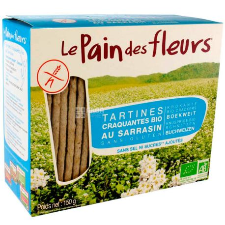 Le Pain des Fleurs, Euro-Nat 150 г, Евро-Нат, Хлебцы из гречки, хрустящие, Без соли, сахара и глютена, органические