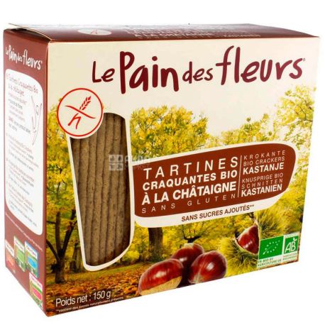 Le Pain des Fleurs, Euro-Nat, 150 г, Євро-Нат, Хлібці з каштанів, хрусткі, Без глютену, органічні