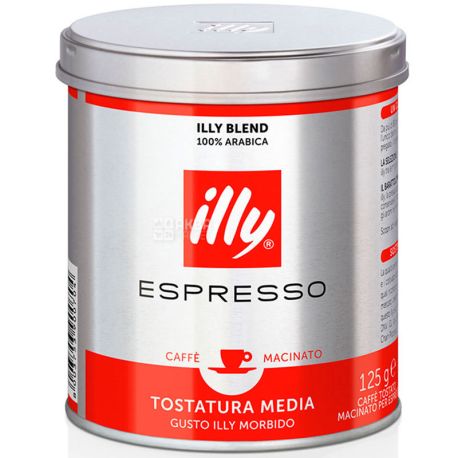 illy, Espresso Classico, 125 г, Кава Іллі, Еспрессо класико, середнього обсмаження, мелена, ж/б