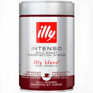illy, Intenso, 250 г, Кофе Илли, Интенсо, темной обжарки, молотый, ж/б